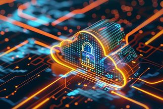 cloud security represented abstractly as a padlock in a network